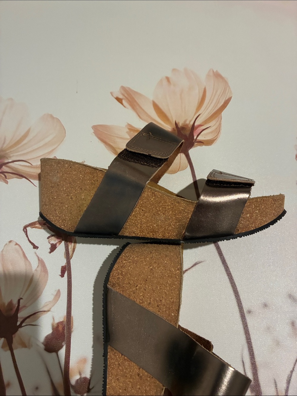 Eric Michael Metallic Brown Cork Wedge Slide Sandals